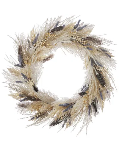 Seasonal Llc Fall Fields Bouquet With Feathers & Pampas 28in Wreath In Green