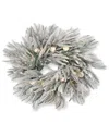 Seasonal Llc Frosted Acadia 24in Flocked Wreath In White