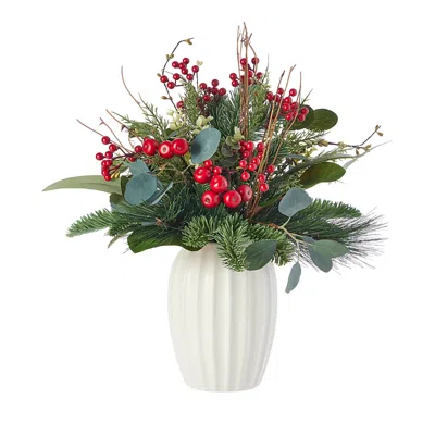 Seasonal Llc Magnolia Leaf, Eucalyptus & Berry Arrangement In Ceramic Pot