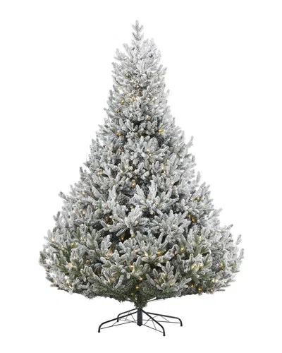 Seasonal Llc Royal Oaks Flocked Fir Tree 9ft, Pre-lit In Green