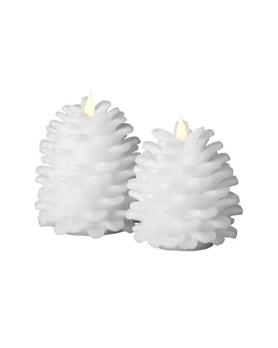 Seasonal Llc Set Of 2 Pinecone Flameless Candles In White