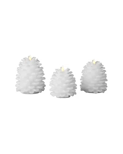 Seasonal Llc Set Of 3 Pinecone Flameless Candles In White