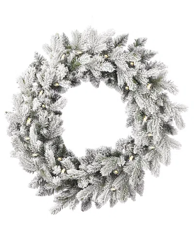 Seasonal Llc Shadow Woods Flocked Spruce 24in Wreath In Green
