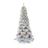 Seasonal Llc Snow Kissed Pine 6.5' Flocked Tree With Multicolor Led Lights In Open Green