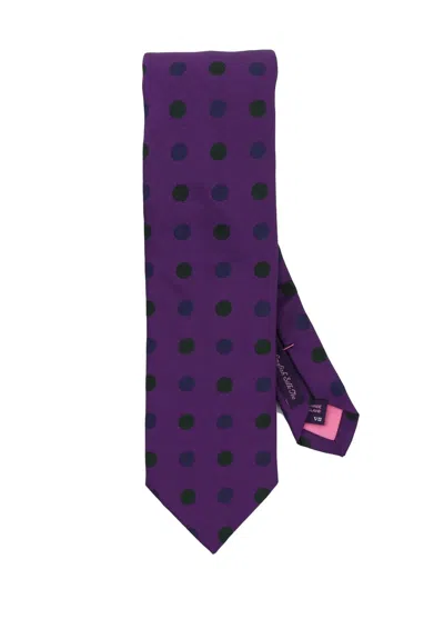 Seaward & Stearn Men's Douglas Dots Necktie In Purple, Olive, & Navy In Multi