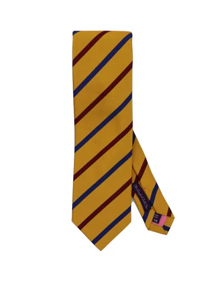 Seaward & Stearn Men's Faber Repp Stripe Necktie In Gold, Burgundy, And Navy