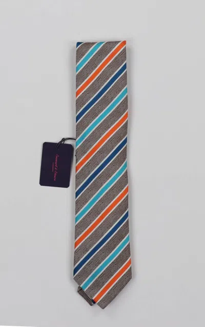 Seaward & Stearn Silk & Linen Necktie In Multi Stripe
