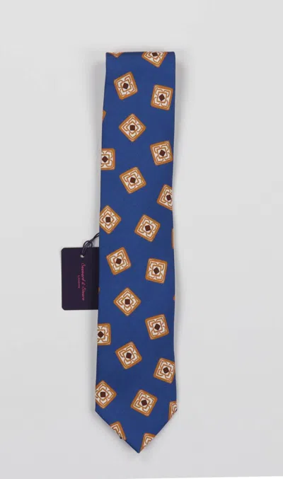 Seaward & Stearn Silk Printed Necktie In Blue Geometric In Multi