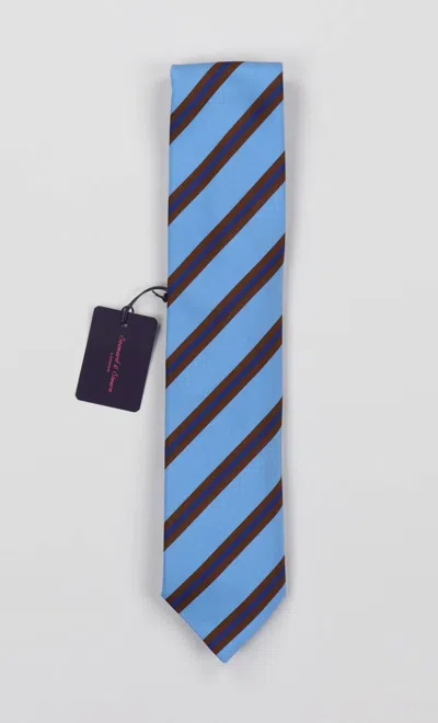 Seaward & Stearn Silk Woven Necktie In Carolina Blue/brown Stripe In Multi