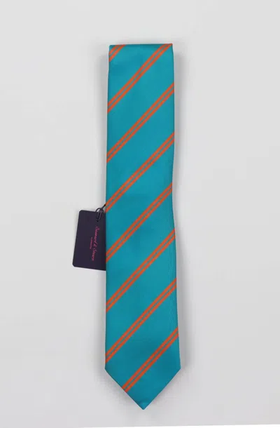 Seaward & Stearn Silk Woven Necktie In Teal Stripe In Multi