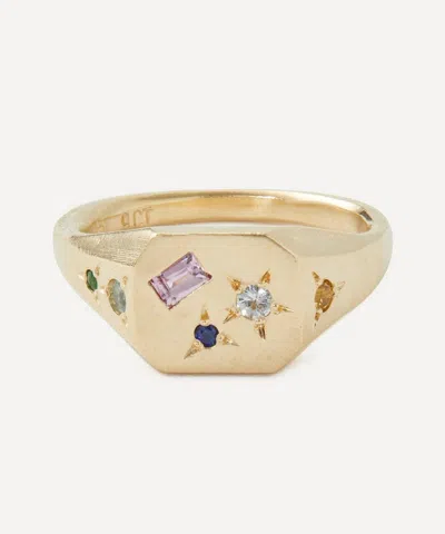 Seb Brown 9ct Gold Difficult Multi-stone Signet Ring