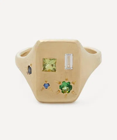 Seb Brown 9ct Gold Florentine Multi-stone Signet Ring