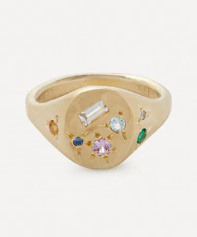 Seb Brown 9ct Gold Neapolitan Pastel Multi-stone Signet Ring