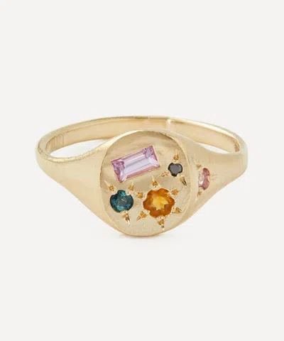Seb Brown 9ct Gold Neapolitan Teal Multi-stone Signet Ring