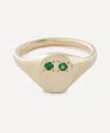 Seb Brown Mens 9ct Gold Green Eye Signet Ring