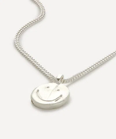 Seb Brown Mens Sterling Silver Happy Face Tag Pendant Necklace