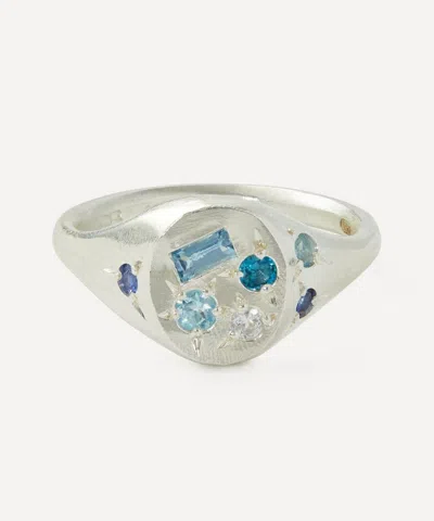 Seb Brown Sterling Silver Blue Treasure Multi-stone Signet Ring