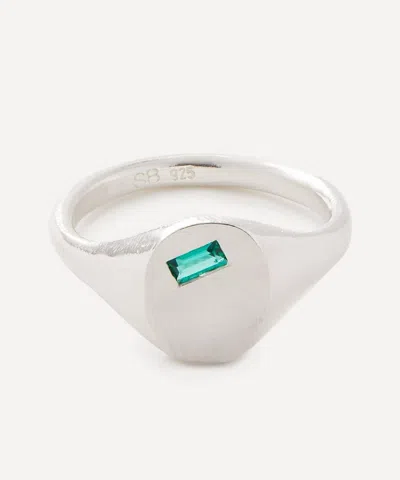 Seb Brown Sterling Silver Hydrothermal Emerald Xl Baguette Ring