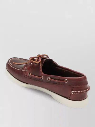 Sebago Loafers Contrast Stitching Lace Detail Rubber Sole In Brown