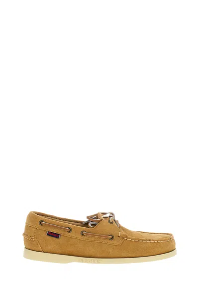 Sebago Beige Leather And Suede Boat Shoes With 360° Lacing In Brown