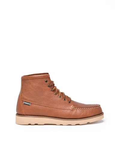 Sebago Beige Leather Moccasin Boots In Brown