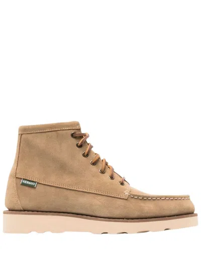 Sebago Beige Suede Ankle Boots With Classic Lace-up Design In Brown