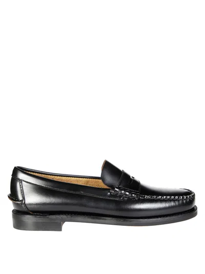 Sebago Black Classic Dan Polished Leather Loafers In Animal Print