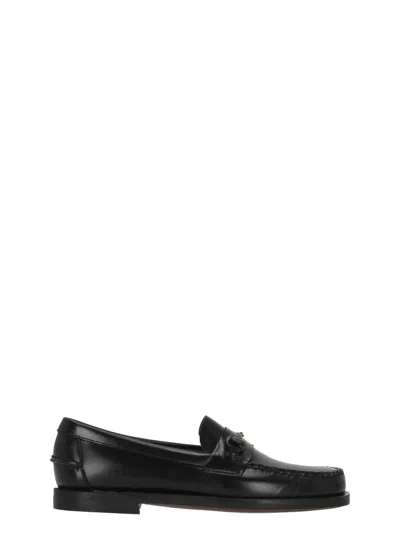 Sebago Black Glossy Patent Leather Horsebit Loafers