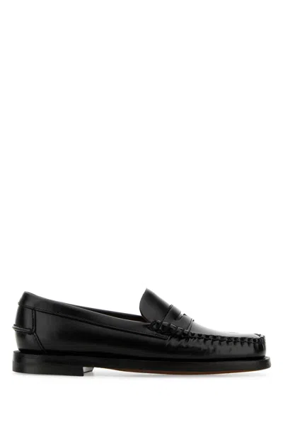 Sebago Black Pull-on Loafers In Leather Woman In Animal Print