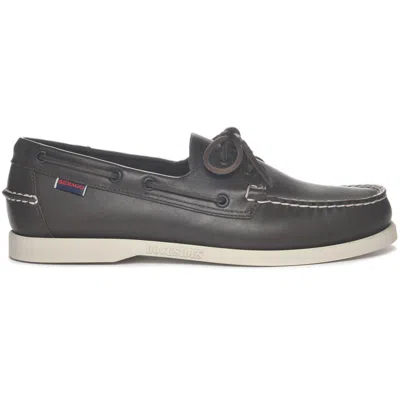 Sebago Black Moccasins With Hand-stitched Detailing In Grey