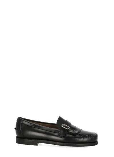 Sebago Black Patent Leather Buckled Loafers