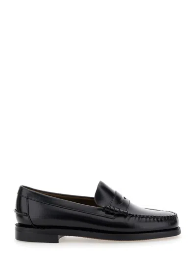 SEBAGO BLACK PULL-ON LOAFERS IN LEATHER MAN