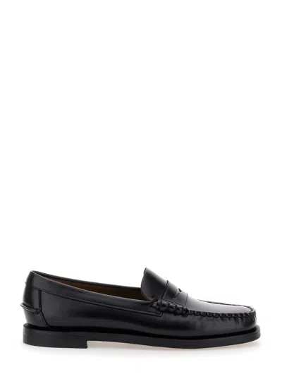 Sebago Black Pull-on Loafers In Leather Woman In Green