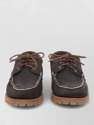Sebago Boat Shoes Round Toe Contrast Stitching Rubber Sole In Brown