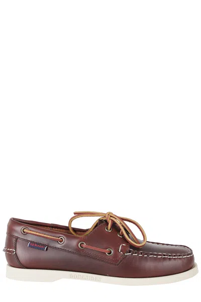 Sebago Brown Docksides Portland Waxed Leather Loafers In Burgundy