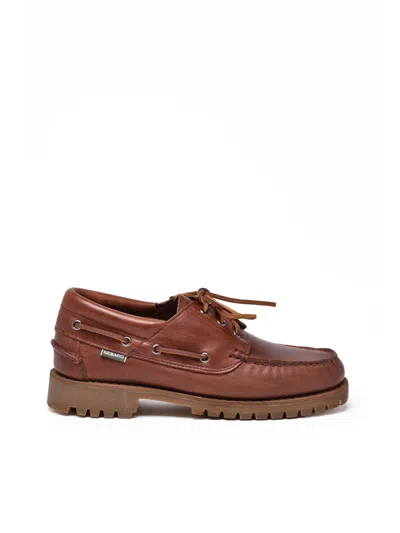 Sebago Brown Leather Lace-up Boot With Moc Toe And Rugged Sole