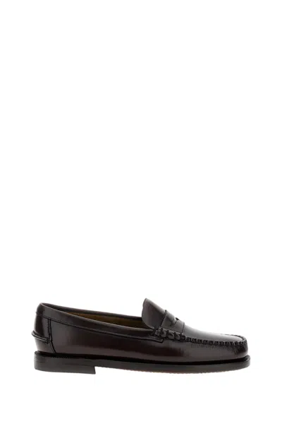 Sebago Burgundy Brown Classic Dan Full-grain Leather Penny Loafers In Black