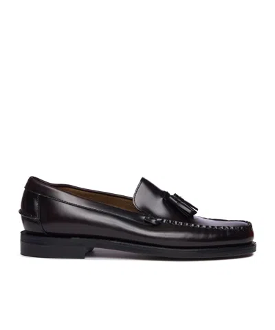 Sebago Burgundy Brown Men's Business Moccasin Loafers With Leather Sole In Brown Burgundy