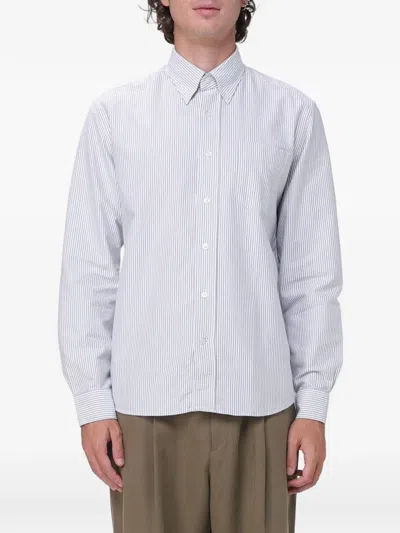 Sebago Button-down Striped Poplin Shirt In Gray