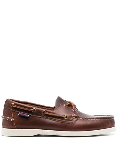 Sebago Dockside Portland Brown Loafers With Decorative Side Laces And Contrast Stitching In Leather Man