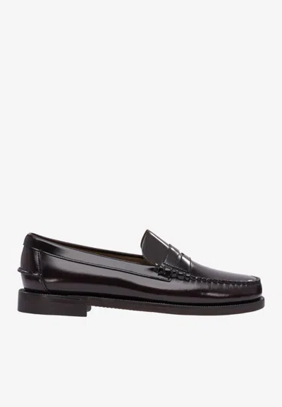 Sebago Classic Dan Grained Leather Loafers In Dark Brown
