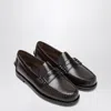 Sebago Round Toe Leather Loafers With Penny Strap In Black