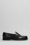Sebago Round Toe Leather Loafers With Penny Strap In Black