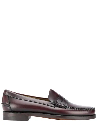 Sebago Classic Dan Moccasin Leather Loafers In Burgundy