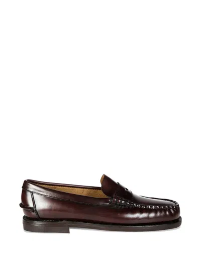Sebago Rounded Toe Slip-on Moccasins With Smooth Leather Finish In Burgundy