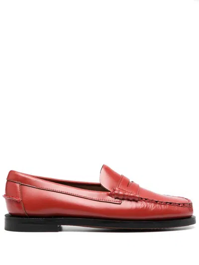 Sebago Classic Dan Pigment Leather Loafers In 993 Dk Red