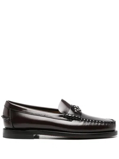 Sebago 'dan' Bordeaux Loafers With Stud Embellishment On The Front In Patent Leather Woman In Black