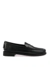 Sebago Round Toe Leather Loafers With Penny Strap In Black
