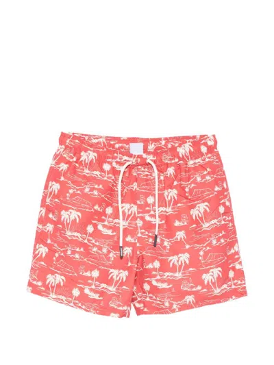 Sebago Costume Da Mare Rosso Con Fantasia Bianca  In Red