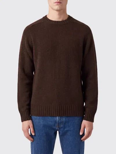 Sebago Crewneck 100% Wool Jumper With Ribbed Trims In Brown